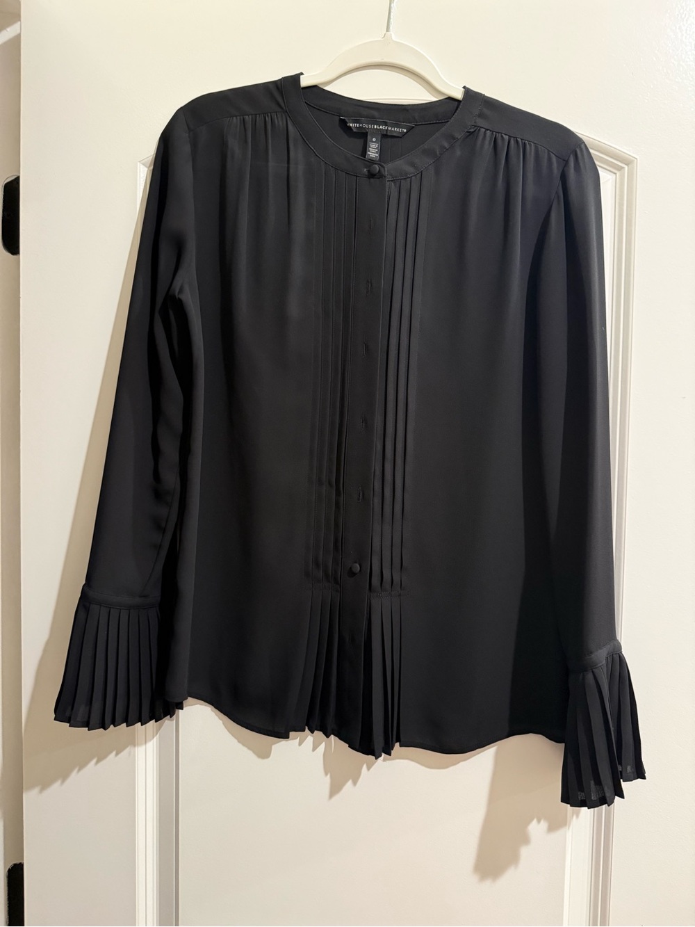 White House Black Market Black Pleated-Cuff Button Down Blouse
